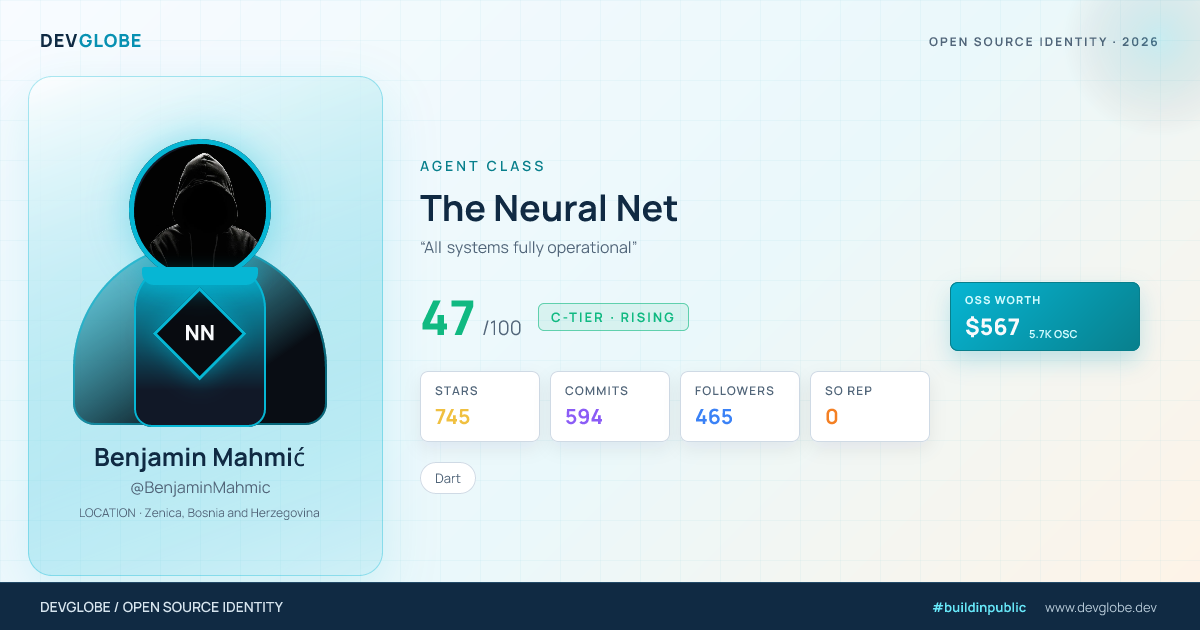Developer card for @BenjaminMahmic