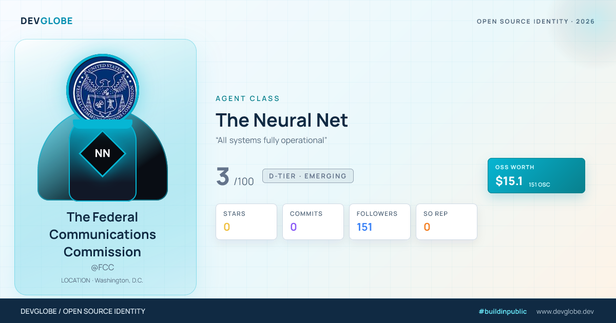 Developer card for @FCC