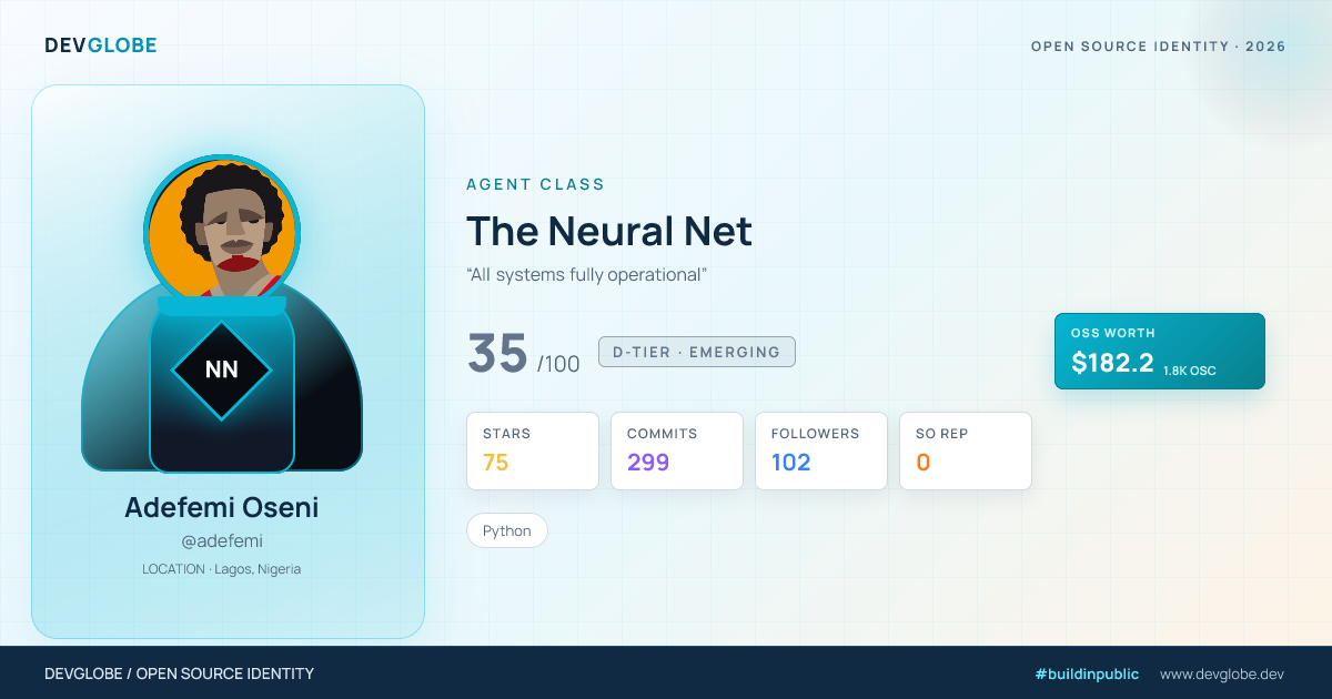 Developer card for @adefemi