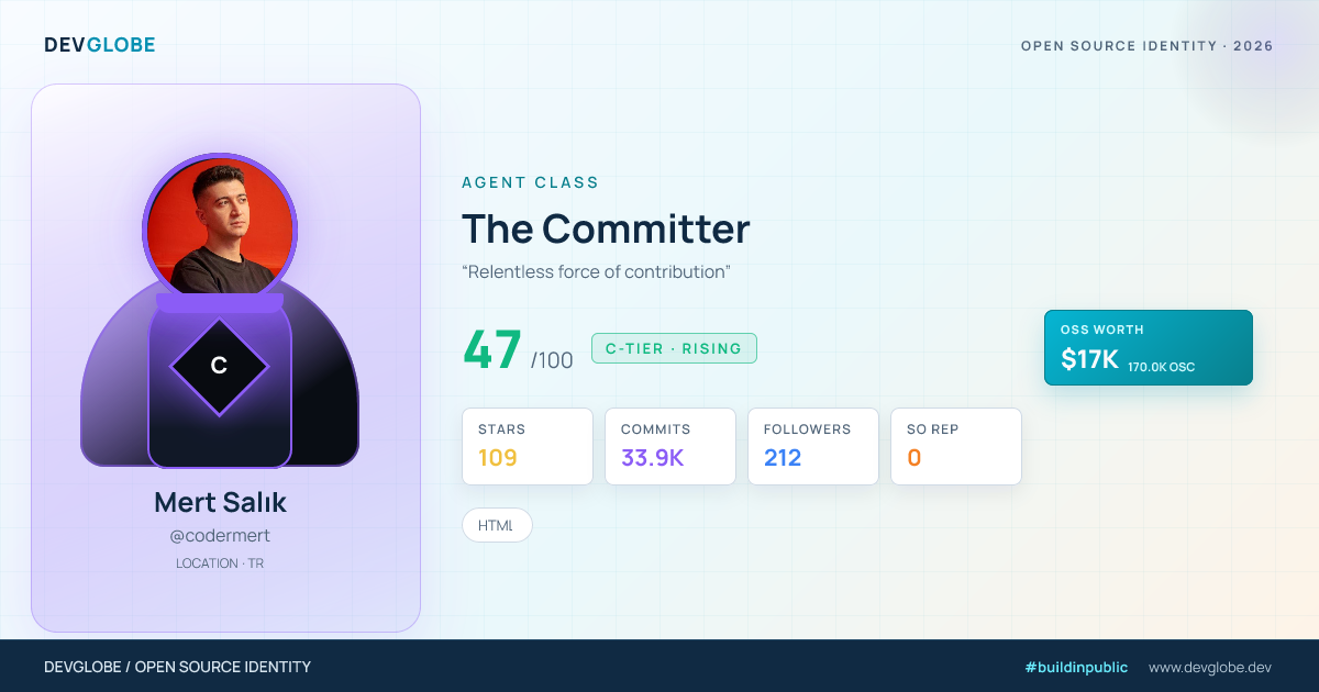 Developer card for @codermert