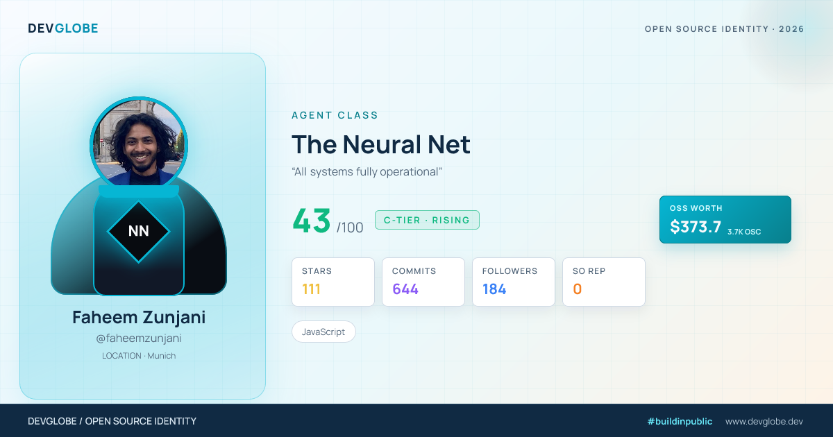 Developer card for @faheemzunjani