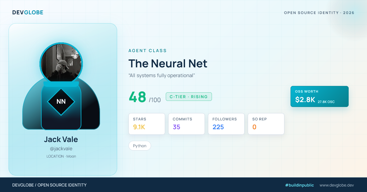 Developer card for @jackvale