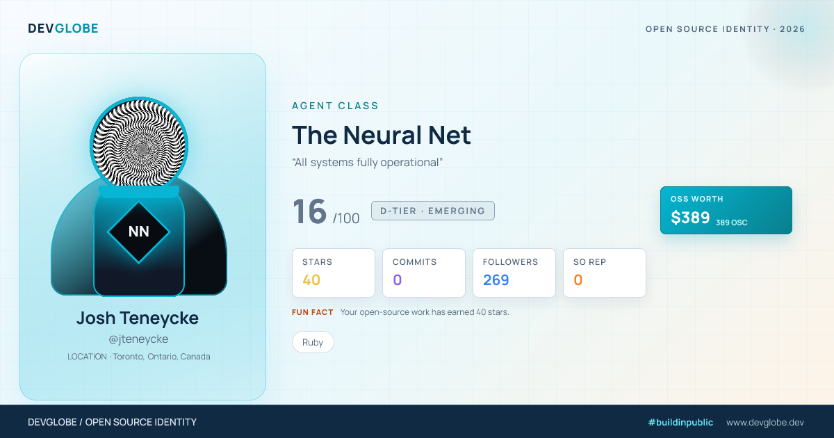 Developer card for @jteneycke
