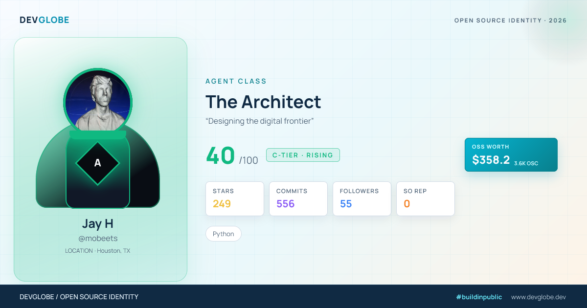 Developer card for @mobeets