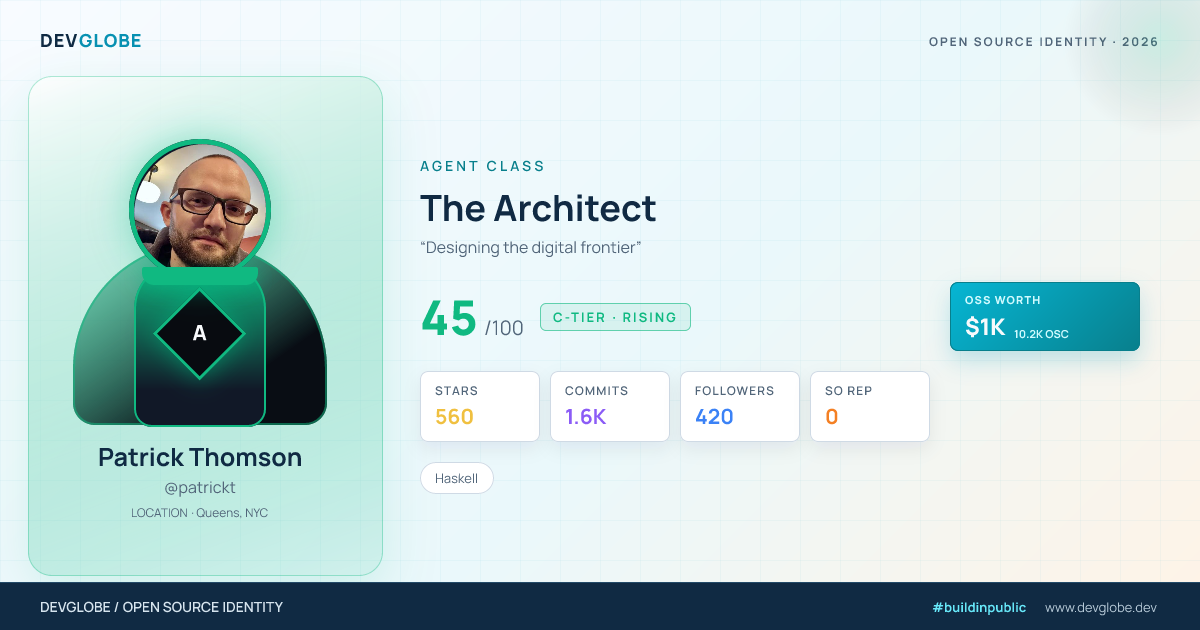 Developer card for @patrickt