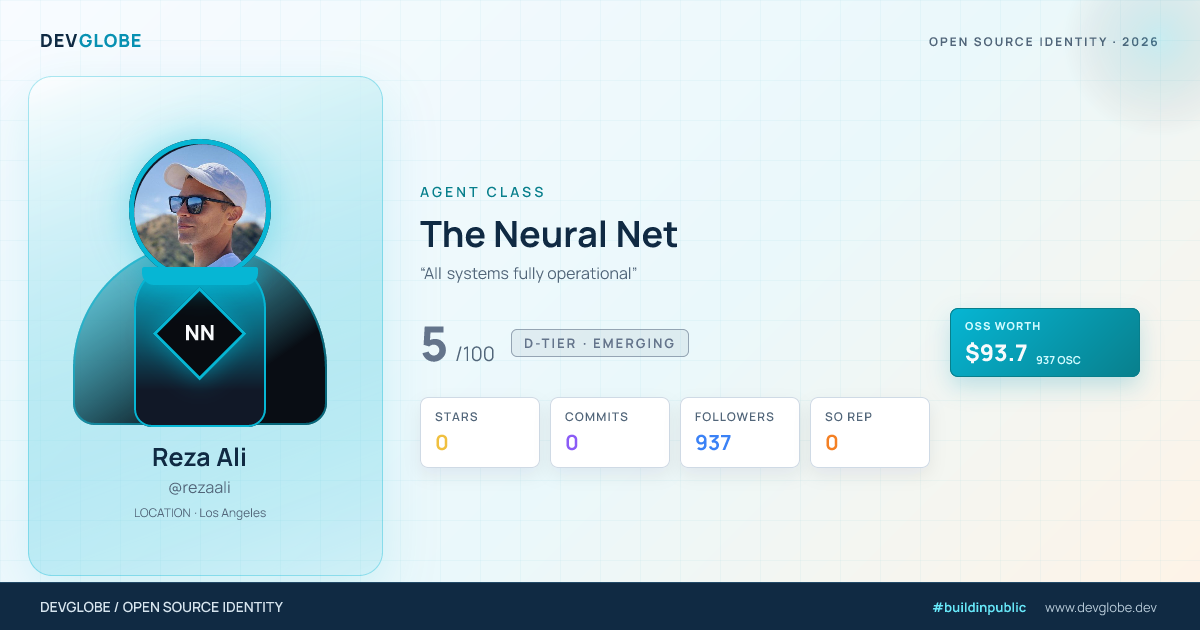 Developer card for @rezaali